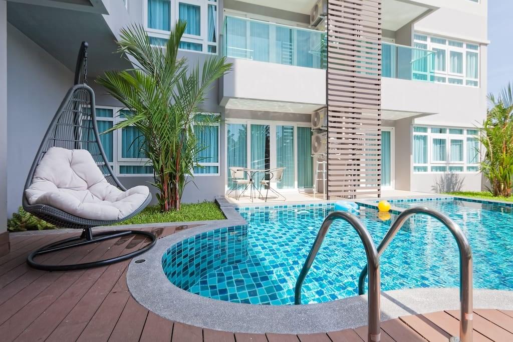 Модные апартаменты с 1 спальней и с видом на бассейн в проекте Калипсо, на пляже Найхарн